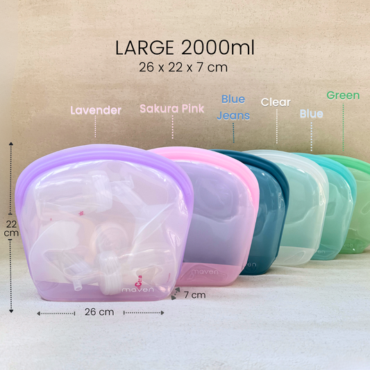 MAVEN LARGE (2000ML) Silicone Bag/Pouch/Ziplock Food Safe & Leakproof